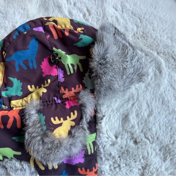Mad Bomber Kid Moose Eagle Coyote Print Hat Real Rabbit Fur Trapper Hat Size‎ L - Picture 3 of 7